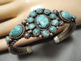 Rare Vintage Native American Navajo Crow Springs Turquoise Coil Sterling Silver Bracelet-Nativo Arts