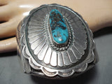 Dynamic Vintage Native American Navajo Pilot Mountain Turquoise Sterling Silver Bracelet Old-Nativo Arts