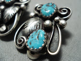 Detailed Vintage Native American Navajo Blue Turquoise Sterling Silver Earrings-Nativo Arts