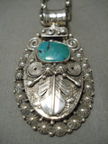 Thick And Very Heavy!! Native American Navajo Turquoise Sterling Silver Leaf Necklace-Nativo Arts