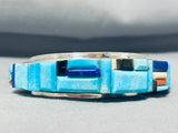 Native American Protruding Inlay Navajo Turquoise Sterling Silver Bracelet Cuff-Nativo Arts