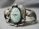 High Grade Vintage Native American Navajo #8 Turquoise Sterling Silver Leaf Bracelet Old-Nativo Arts
