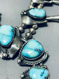 Carico Lake Turquoise Vintage Native American Navajo Sterling Silver Squash Blossom Necklace-Nativo Arts