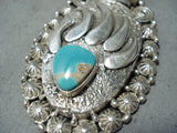 Heavy Native American Navajo Pilot Mountain Turquoise Sterling Silver Necklace-Nativo Arts