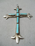 Incredible Vintage Native American Zuni Blue Gem Turquoise Sterling Silver Cross Old-Nativo Arts