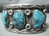 Statement Vintage Native American Navajo Blue Diamond Turquoise Sterling Silver Bracelet-Nativo Arts