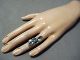 Amazing Vintage Native American Navajo Blue Gem Turquoise Sterling Silver Leaf Ring Old-Nativo Arts