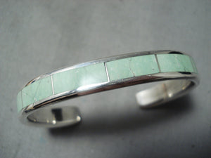 Exquisite Zuni Gaspeite Sterling Silver Bracelet Native American-Nativo Arts