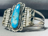 Ornate Vintage Native American Navajo Kingman Turquoise Sterling Silver Bracelet-Nativo Arts