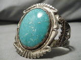 Early 1900's Vintage Native American Navajo Earth Turquoise Sterling Silver Bracelet Old-Nativo Arts