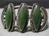 Very Rare!! Vintage Native American Navajo Jade Sterling Silver Leaf Bracelet Old-Nativo Arts