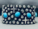 Heavy 104 Gram Native American Navajo Sterling Silver Cross Turquoise Bracelet-Nativo Arts