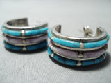 Signed Vintage Native American Zuni Turquoise Pearl Sterling Silver Earrings-Nativo Arts