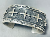 116 Grams Native American Navajo Sterling Silver Cross Bracelet Signed-Nativo Arts