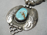 Impressive Vintage Native American Navajo Red Mountain Turquoise Sterling Silver Necklace Old-Nativo Arts
