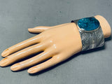Massive San Felipe Signed Pilot Mountain Turquoise Sterling Silver Bracelet-Nativo Arts