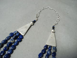 One Of The Best Native American Navajo Lapis Sterling Silver Necklace-Nativo Arts