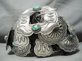 Hand Tooled Vintage Native American Navajo Spiderweb Turquoise Sterling Silver Concho Belt-Nativo Arts