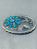 Expressive Vintage Native American Navajo Sleeping Beauty Turquoise Sterling Silver Buckle-Nativo Arts