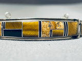 Julian Arviso Vintage Native American Navajo Tiger's Eye Jet Sterling Silver Bracelet-Nativo Arts