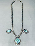 Robby Platero Vintage Native American Navajo Pilot Mountain Turquoise Sterling Silver Necklace-Nativo Arts