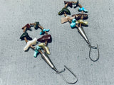 Native American Extremely Intricate Vintage Navajo Turquoise Animal Sterling Silver Earrings-Nativo Arts