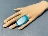 Gigantic Tso Family Native American Navajo Signed Kingman Turquoise Sterling Silver Ring-Nativo Arts
