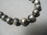 Very Old Hand Tooled Vintage Native American Navajo Sterling Silver Bead Necklace Old-Nativo Arts