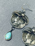 Amazing Native American Navajo Kingman Turquoise Sterling Silver Earrings Signed-Nativo Arts