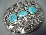 Fantastic Vintage Native American Hopi Blue Gem Turquoise Sterling Silver Buckle-Nativo Arts
