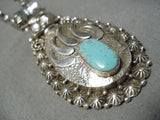 Tremendous Native American Navajo Pilot Mountain Turquoise Sterling Silver Necklace-Nativo Arts
