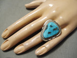 Striking Vintage Native American Navajo Deep Blue Turquoise Sterling Silver Ring Old-Nativo Arts