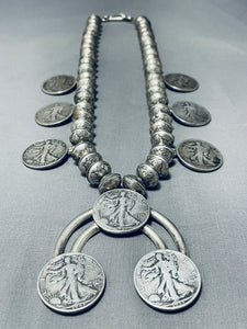 400 Gram Vintage Native American Navajo Coin Sterling Silver Squash Blossom Necklace-Nativo Arts