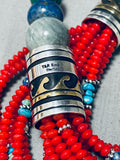 Authentic Singer Coral Native American Navajo Turquoise Sterling Silver Necklace-Nativo Arts