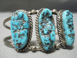 Incredible Vintage Native American Navajo Old Kingman Turquoise Sterling Silver Bracelet Old-Nativo Arts