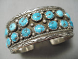 Huge Vintage Native American Navajo Old Blue Turquoise Sterling Silver Wave Bracelet Old-Nativo Arts