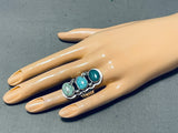 Towering Vintage Native American Navajo 3 Turquoise Sterling Silver Large Ring-Nativo Arts