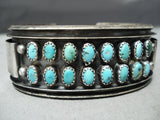 Superior Vintage Native American Navajo Two Row Turquoise Sterling Silver Channel Bracelet-Nativo Arts
