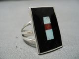 Important Bird Artist Zuni Native American Onyx Sterling Silver Ring-Nativo Arts