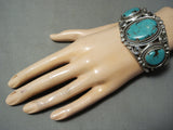 Gigantic Vintage Native American Navajo Old Morenci Turquoise Sterling Silver Bracelet-Nativo Arts