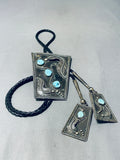 Outstanding Heavy Vintage Native American Navajo Morenci Turquoise Sterling Silver Bolo-Nativo Arts