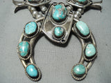 Women's Sturdy Vintage Native American Navajo Turquoise Sterling Silver Squash Blossom Necklace-Nativo Arts