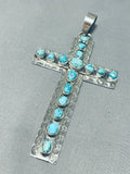 Remarkable Native American Navajo Turquoise Sterling Silver Cross Pendant-Nativo Arts