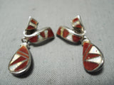 Involved Workmanship Vintage Native American Zuni Coral Opal Sterling Silver Earrings-Nativo Arts