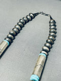Long Hand Tooled Native American Navajo Turquoise Sterling Silver Necklace-Nativo Arts