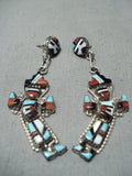 Expressive Vintage Native American Zuni Turquoise Sterling Silver Earrings Old-Nativo Arts