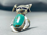 Exceptional Native American Navajo Kingman Turquoise Sterling Silver Kachina Ring Signed-Nativo Arts