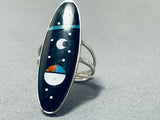 Magical Native American Navajo Jet Inlay Sterling Silver Ring Signed-Nativo Arts
