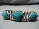 Superior Vintage Native American Navajo Pilot Mountain Turquoise Sterling Silver Bracelet Cuff-Nativo Arts