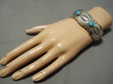 Rare Vintage Native American Navajo Sky Blue Turquoise Sterling Silver Eddie Yazzie Bracelet-Nativo Arts